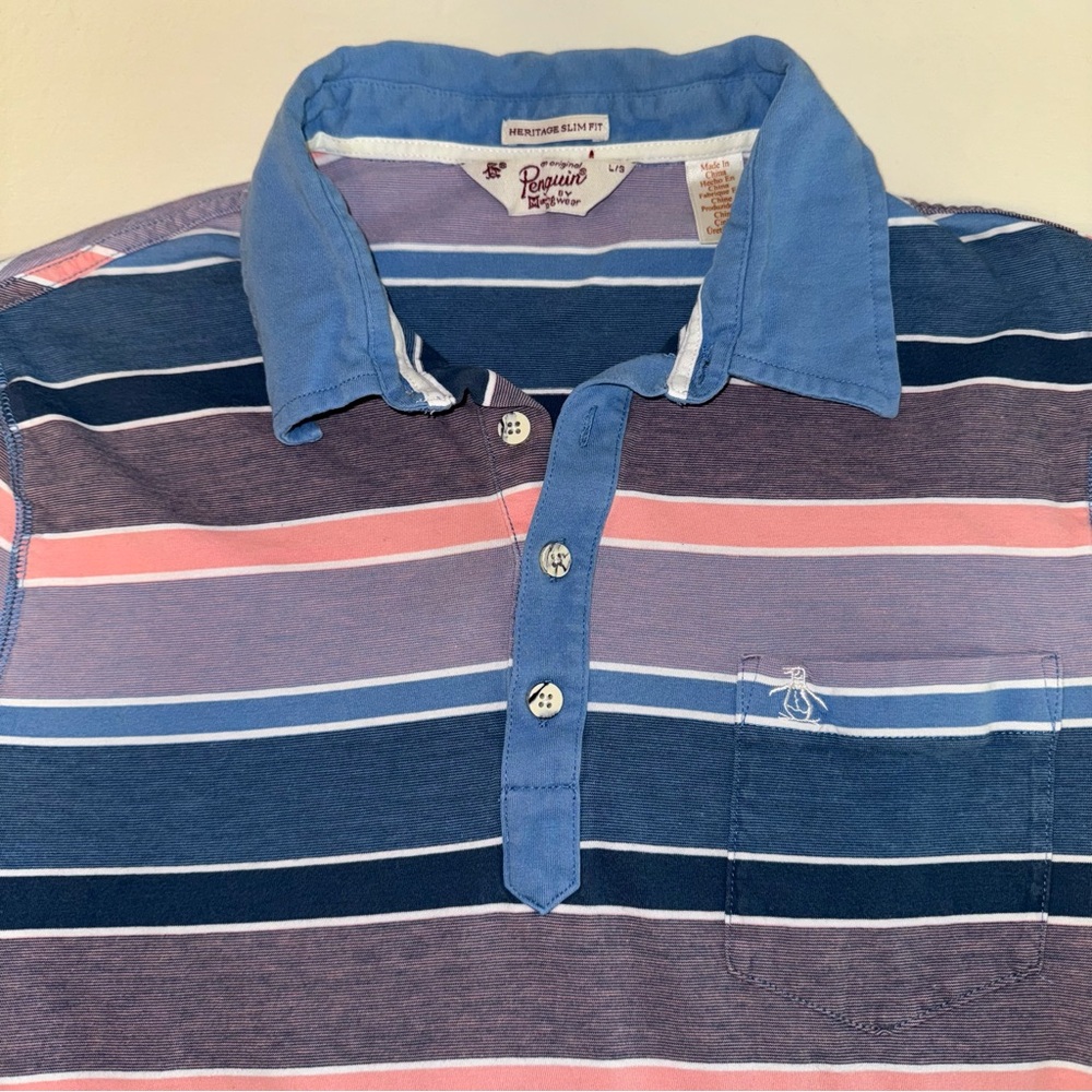 Original Penguin Kids Polo - Blue, Pink, and White Striped Design